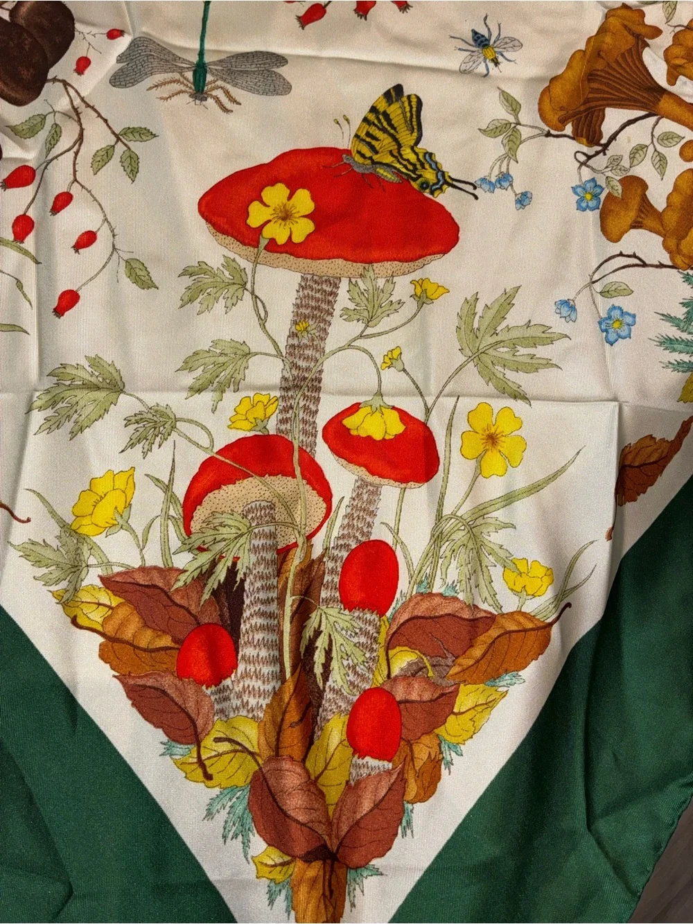 1960’s vintage Gucci Green Botanical Print Silk Scarf, xl 34”